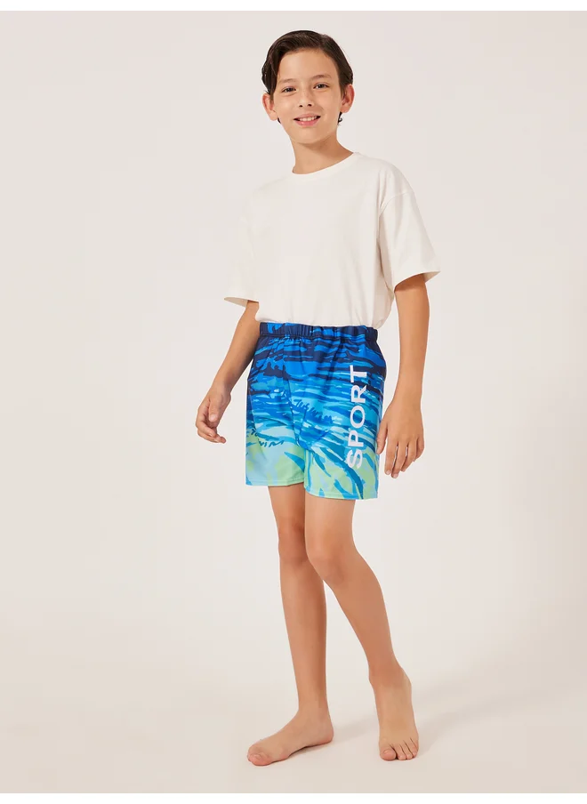 ستايلي Styli Printed Elastic Waist Swim Shorts