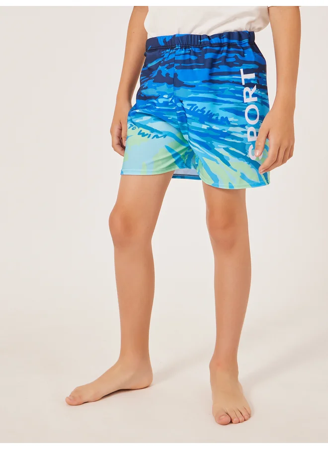 ستايلي Styli Printed Elastic Waist Swim Shorts