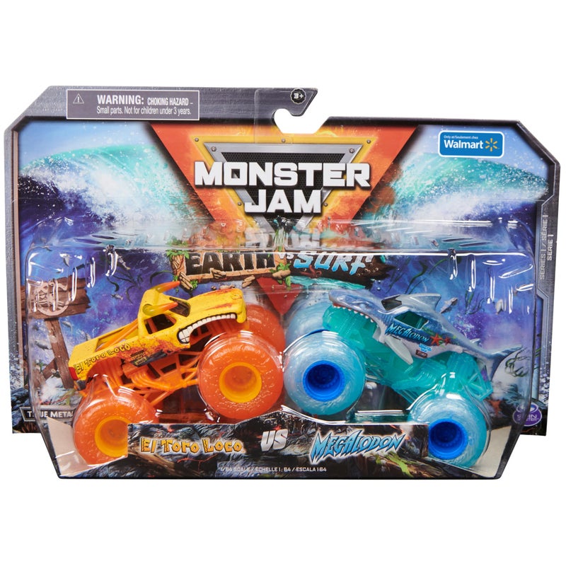 Monster Jam, Official El Toro Loco Earth Vs. Megalodon Surf 1:64 Scale Die-Cast Monster Trucks (Walmart Exclusive), Kids Toys for Boys Ages 3 and up - Image 1