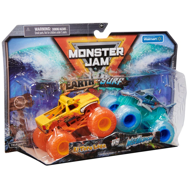 Monster Jam, Official El Toro Loco Earth Vs. Megalodon Surf 1:64 Scale Die-Cast Monster Trucks (Walmart Exclusive), Kids Toys for Boys Ages 3 and up - Image 4