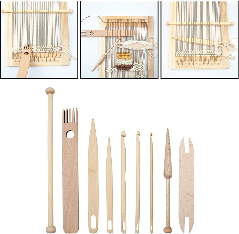 klarako 9pcs Wood Loom Stick Set, DIY Handcrafts Tool Kit Crochet Needle, Weaving Bobbins Sticks for knitting crafts DIY Sweater Scarf Tapestry Making - Image 2