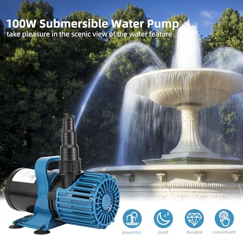 TONGCHANT 1600GPH Pond Pump for Outdoor Ponds and Water Garden, 180° Adjustable Flow Direction, 100W Ultra-Quiet Fountain Pump with 20ft Cord & Debris Barrier Bag, Waterfall Pump, UL listed - Image 2