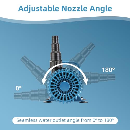 TONGCHANT 1600GPH Pond Pump for Outdoor Ponds and Water Garden, 180° Adjustable Flow Direction, 100W Ultra-Quiet Fountain Pump with 20ft Cord & Debris Barrier Bag, Waterfall Pump, UL listed - Image 4
