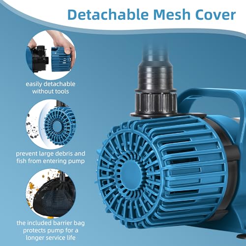 TONGCHANT 1600GPH Pond Pump for Outdoor Ponds and Water Garden, 180° Adjustable Flow Direction, 100W Ultra-Quiet Fountain Pump with 20ft Cord & Debris Barrier Bag, Waterfall Pump, UL listed - Image 5