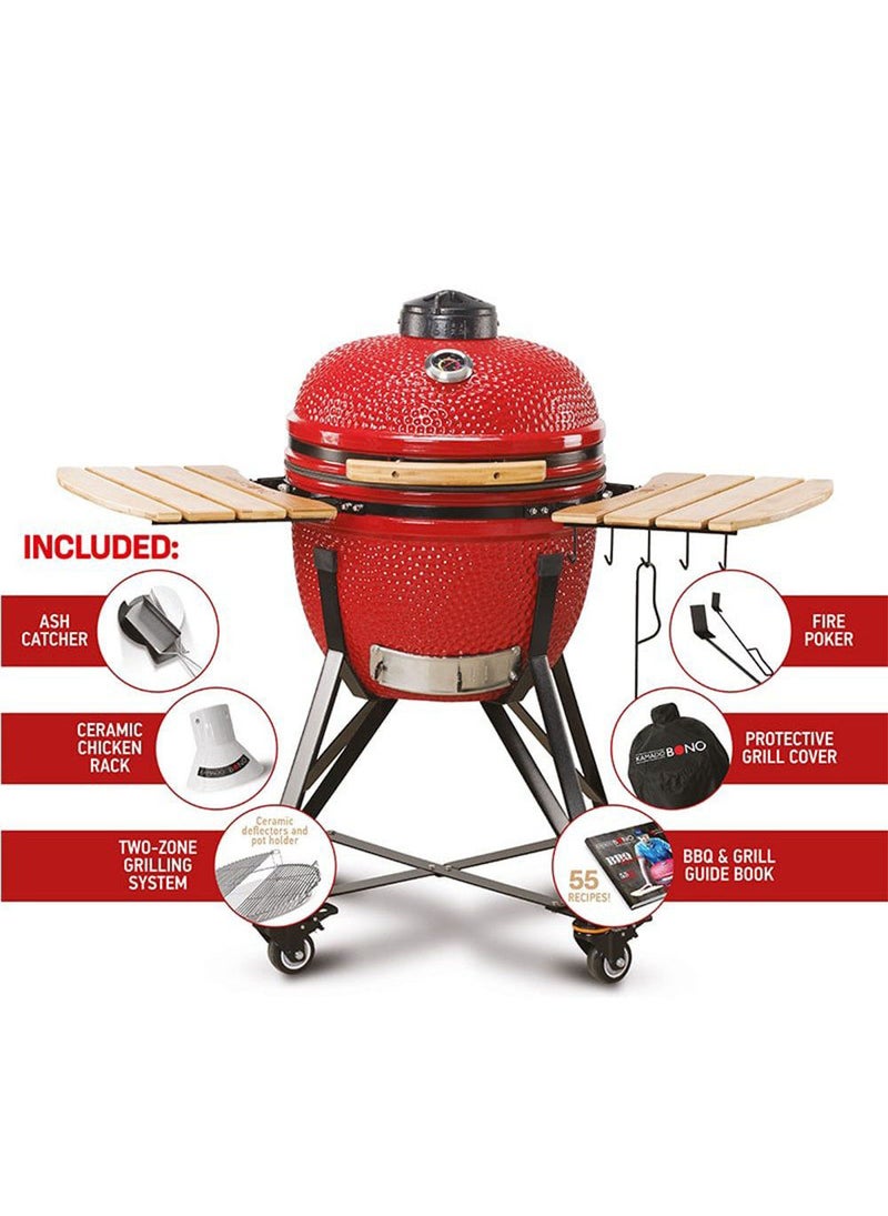 Kamado BONO Media 20" Red – Premium Ceramic Charcoal Grill & Smoker for Outdoor BBQ, Garden & Camping | All-in-One Kamado Grill Oven Smoker | High-Quality, Durable, Ideal for Family Gatherings - Image 5