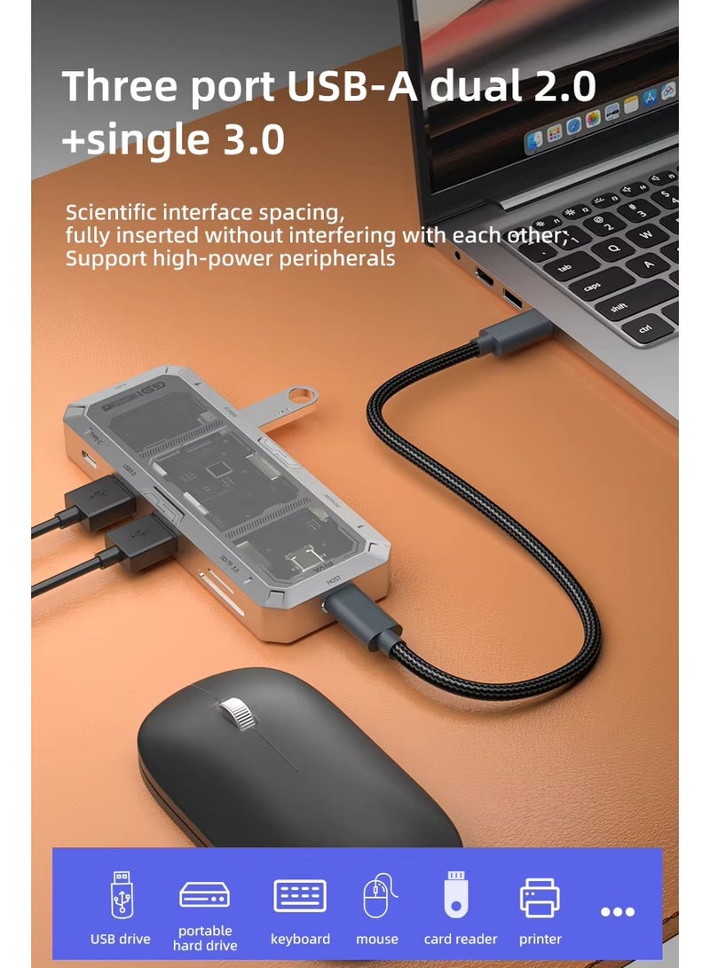 PIVA G91 is a 9-in-1 multi-functional USB-C docking station made of transparent, shock-resistant aluminum. It's a multi-port USB-C adapter that supports 4K60Hz, PD100W, USB3.0, SD, and TF cards, making it ideal for gamers and office workers. - Image 4