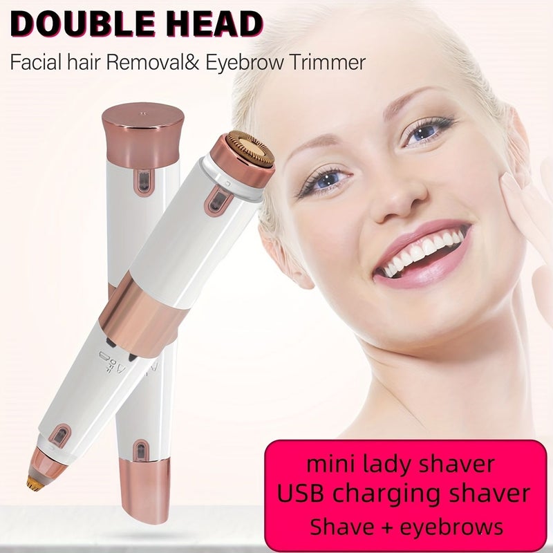 مشذب الحواجب الكهربائي الصغير 2 في 1 للشحن عبر USB، مزيل شعر الوجه للنساء بدون ألم مع ضوء LED - Image 5