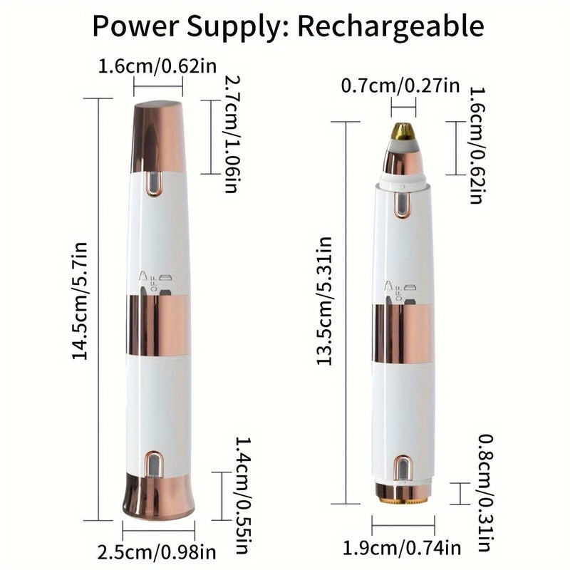 مشذب الحواجب الكهربائي الصغير 2 في 1 للشحن عبر USB، مزيل شعر الوجه للنساء بدون ألم مع ضوء LED - Image 4