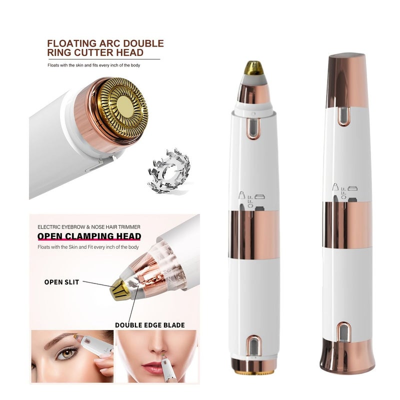 مشذب الحواجب الكهربائي الصغير 2 في 1 للشحن عبر USB، مزيل شعر الوجه للنساء بدون ألم مع ضوء LED - Image 2