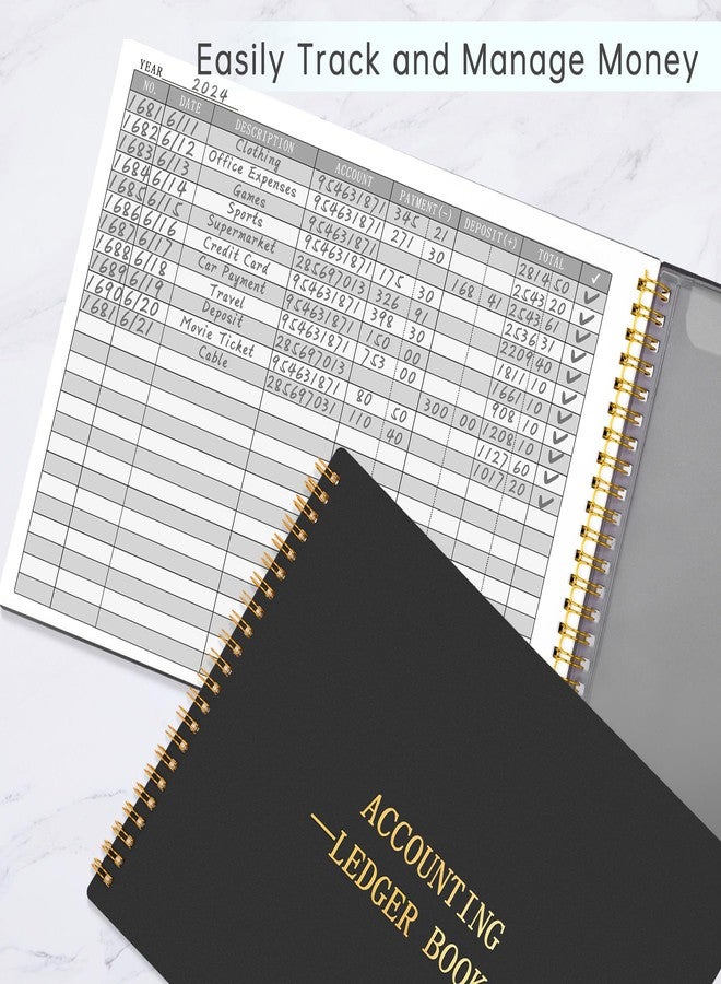 HAUTOCO Accounting Ledger Book for Small Business Bookkeeping Home Budget Tracking with 2 Storage Pouch, Accounting Log Journal Personal Money Ledger Expense Tracking Notebook 10.1 x 7.8'', Black - Image 2