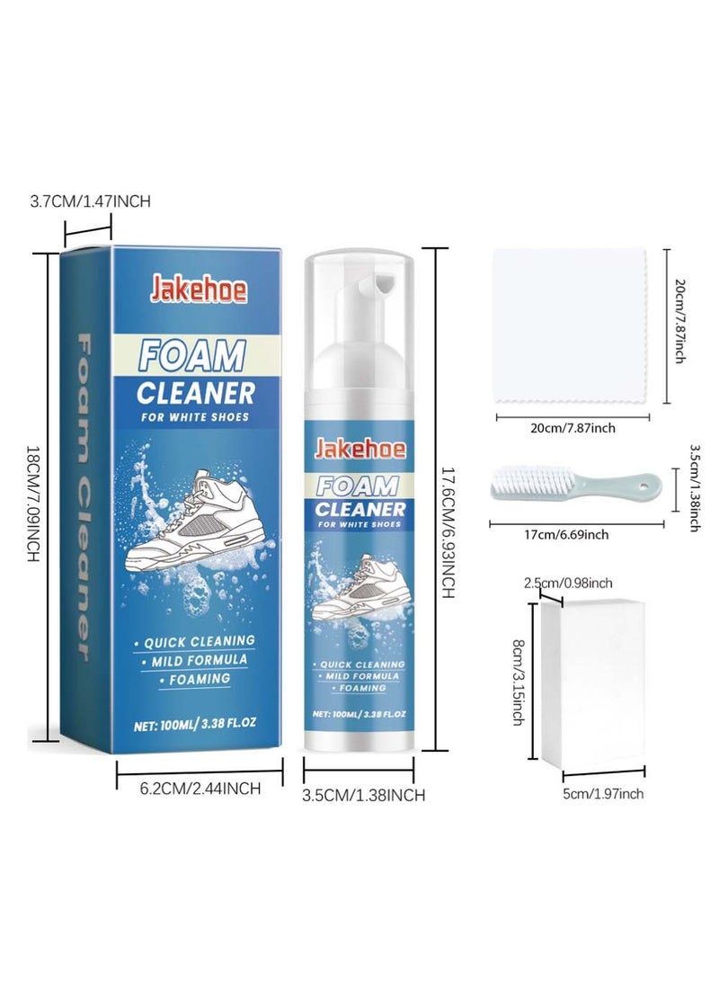 Jakehoe 100ml Foam Shoe Cleaner for Non-washing Decontamination and Whitening of Sports Shoe Sneakers White Shoes Microfiber Shoe and Cloth Shoes Cleaning - Image 2