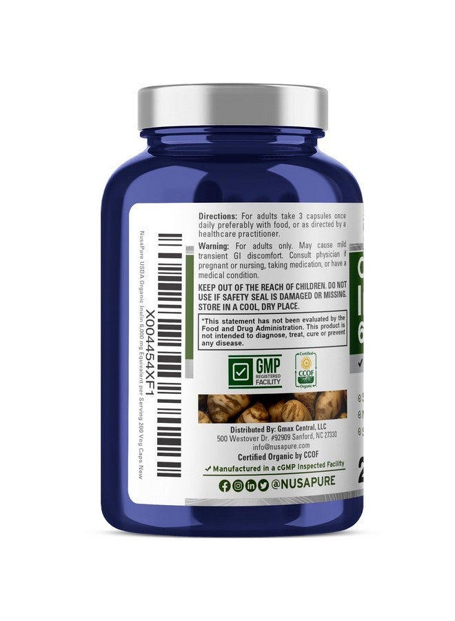 NusaPure Inulin Powder 20:1 Extract, 300 mg Equivalent to 6,000mg | 200 Veggie Capsules |USDA Organic and Non-GMO Supplement - Image 3
