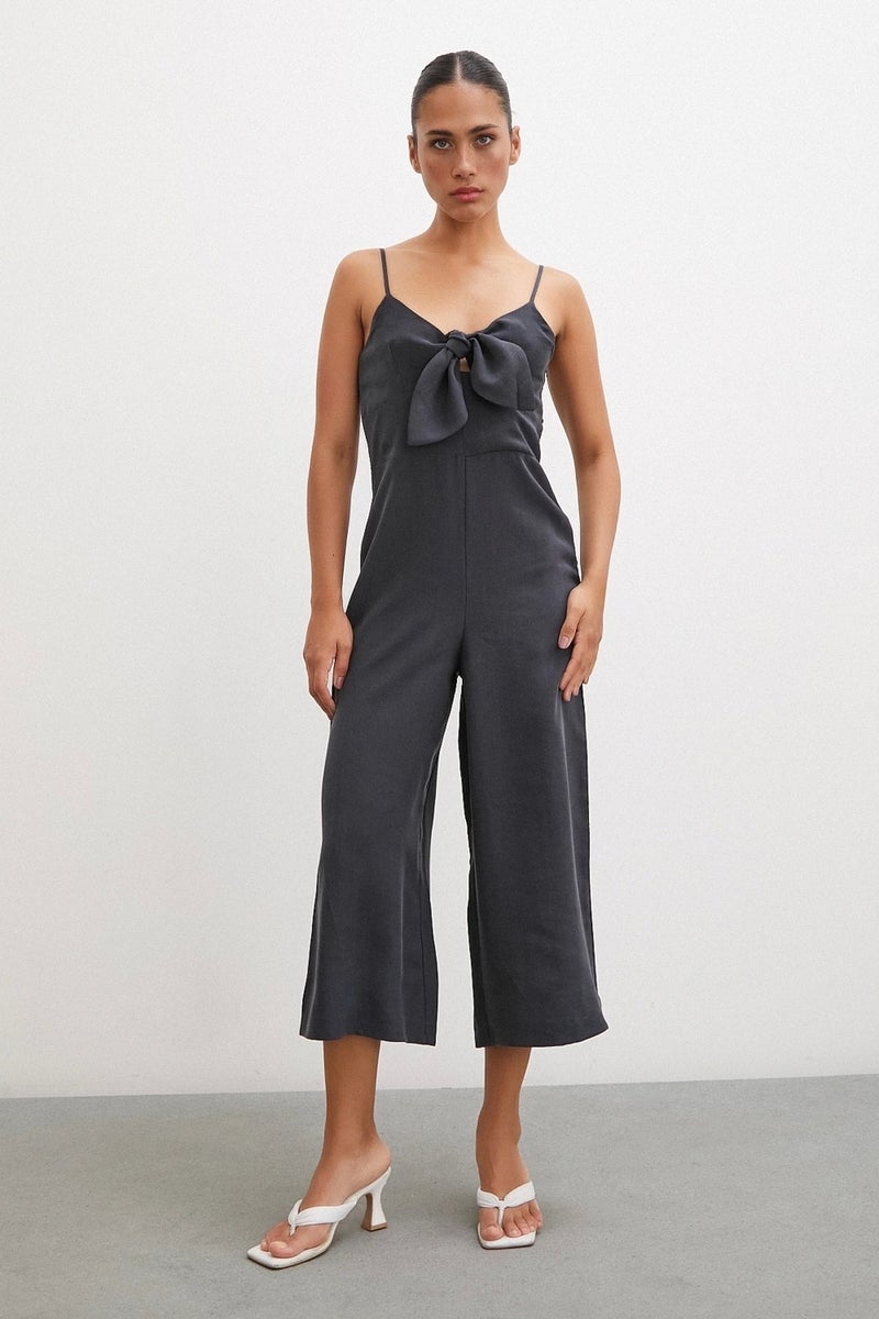 Never More Bow Strap Jumpsuit Black - Image 1