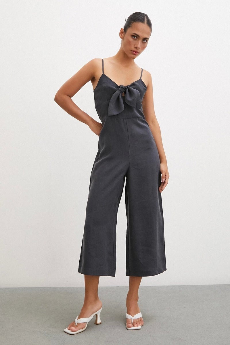 Never More Bow Strap Jumpsuit Black - Image 2