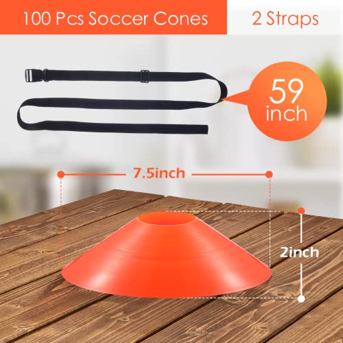 Kenning 100 Pieces Soccer Cones with Strap Agility Disc Cones Soccer Training Cones Soccer Cones for Drills Orange Mark Disks for Challenge Football Basketball Skating Kids Games Outdoor Indoor 2 Straps - Image 2