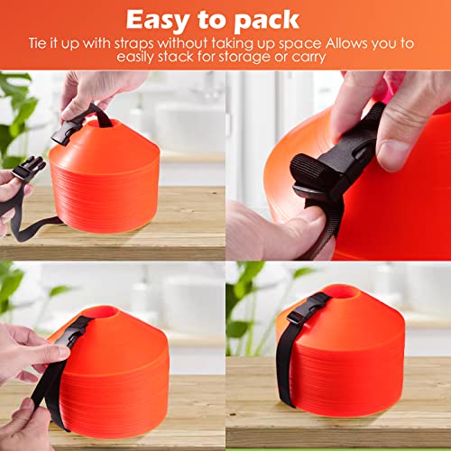Kenning 100 Pieces Soccer Cones with Strap Agility Disc Cones Soccer Training Cones Soccer Cones for Drills Orange Mark Disks for Challenge Football Basketball Skating Kids Games Outdoor Indoor 2 Straps - Image 4