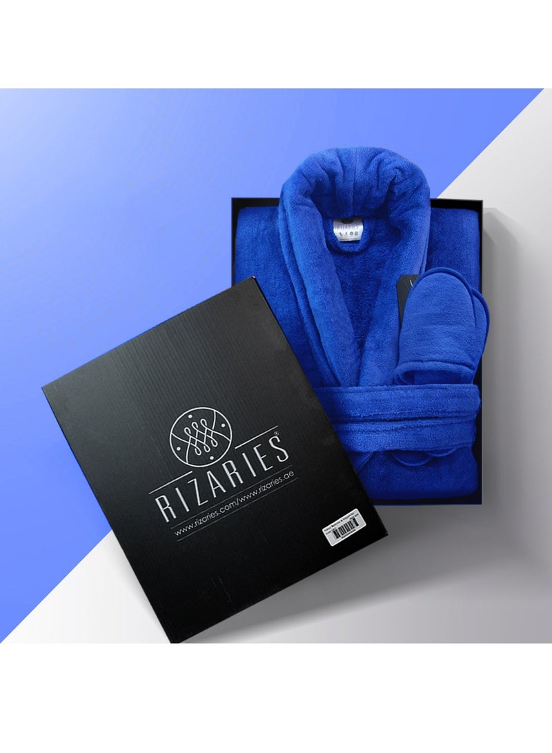 ريزاريز رداء حمام فاخر - 100% قطن مخملي ناعم - أزرق - طقم 2 قطعة - للجنسين - Image 1