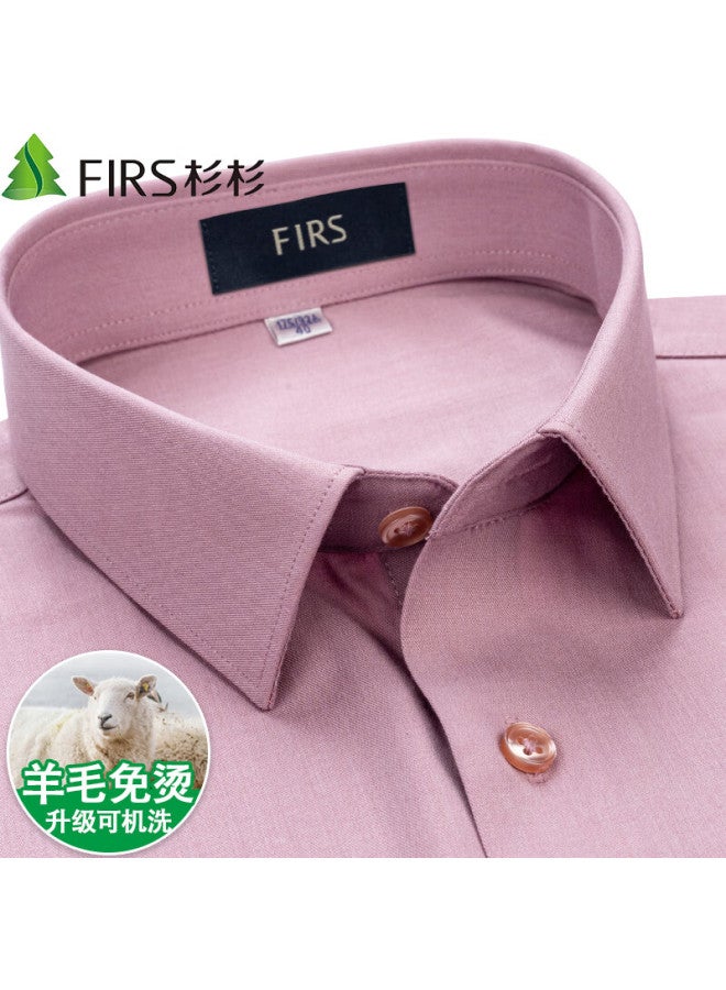 Firs Wrinkle-free Men's Long-sleeve Shirt, Casual Business High-end Easy-care Dress Shirt, Pink, Size 42
