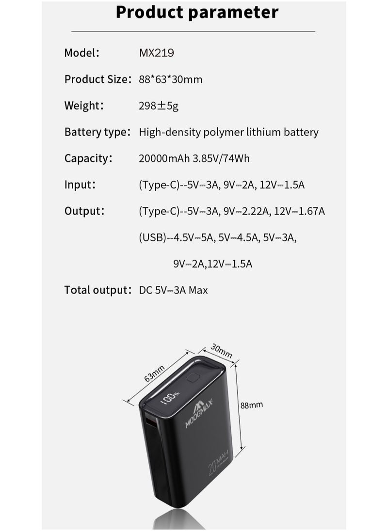 Marvel power bank 20000mAh with 22.5W, and an elegant design, small Mini size and weight, two ports (Type-C) & (USB-A), portable power bank fast charging, and a digital display screen. White color