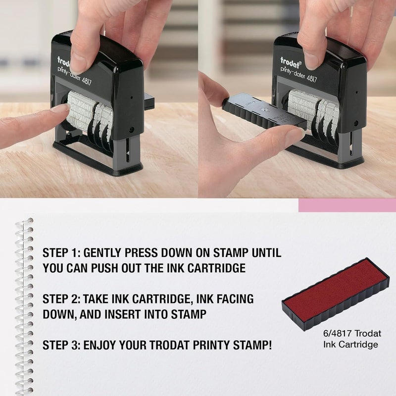 Trodat طابع Printy 4817 الاقتصادي Dial-A-Phrase، 12 رسالة مكتبية شائعة، شهر بالأحرف، يوم وسنة بالأرقام، طابع تاريخ مطاطي – ذاتي الحبر (أحمر) - Image 4