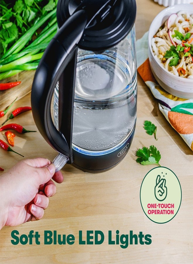 bella 1.7 Liter Glass Electric Kettle, Quickly Boil 7 Cups of Water in 6-7 Minutes, Soft Blue LED Lights Illuminate While Boiling, Cordless Portable Water Heater, Carefree Auto Shut-Off, Black - Image 3