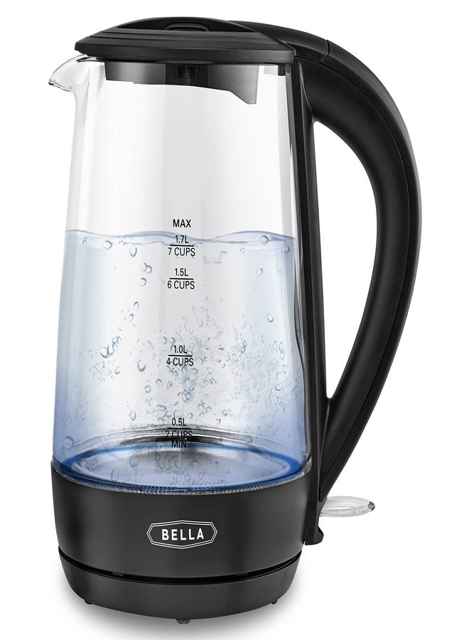 bella 1.7 Liter Glass Electric Kettle, Quickly Boil 7 Cups of Water in 6-7 Minutes, Soft Blue LED Lights Illuminate While Boiling, Cordless Portable Water Heater, Carefree Auto Shut-Off, Black - Image 1