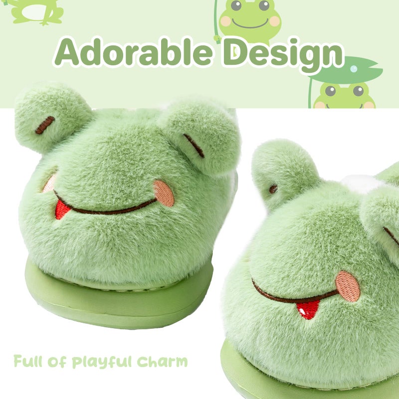 Drecage Toddler Kids Slippers Girls Boys House Shoes Winter Slippers Plush Warm Soft with Cute Cartoon Design Indoor Shoes 316 Green Frog 11.5-12 Little Kid - Image 3