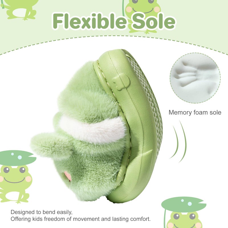 Drecage Toddler Kids Slippers Girls Boys House Shoes Winter Slippers Plush Warm Soft with Cute Cartoon Design Indoor Shoes 316 Green Frog 11.5-12 Little Kid - Image 4