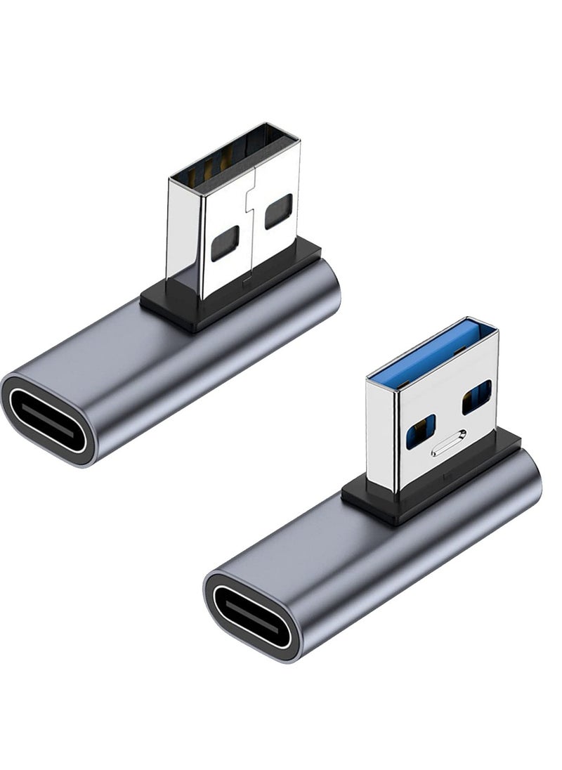Excefore 2 Pack 90 Degree USB C Female to USB Male Adapter, Type C to USB A Left and Right Angle Charger Converter, Suitable for Laptop/Mobile Phone/Tablet/PC  - Image 1