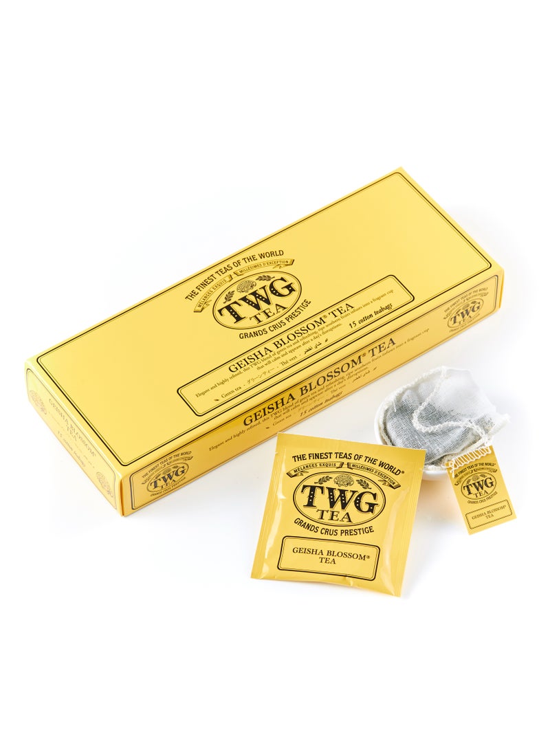 TWG Tea Geisha Blossom Tea | Green Tea | Passionfruit & Marigold Petals | 15 Hand Sewn Cotton Teabags | Gift Set - Image 1