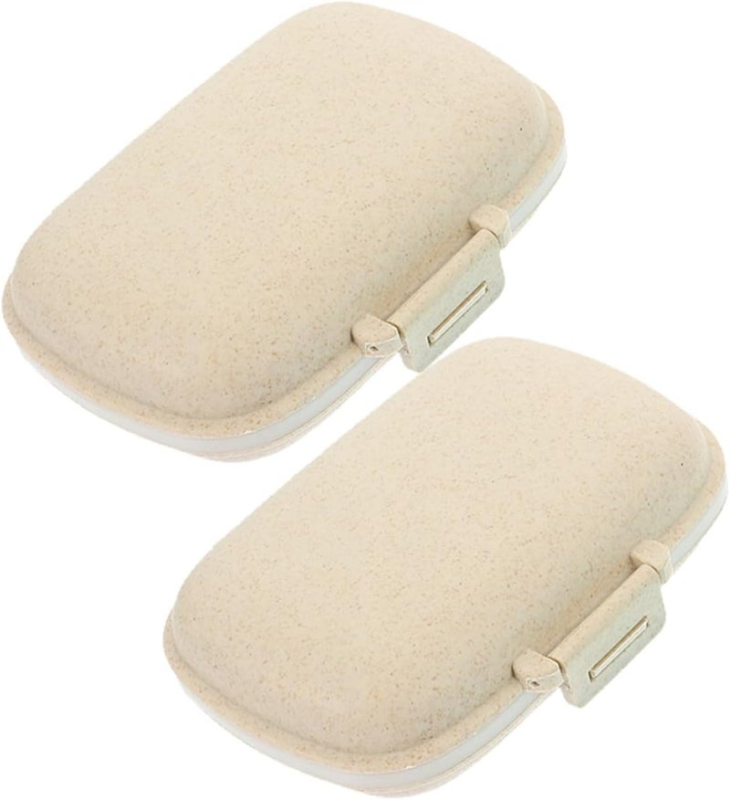 2pcs 8-Compartment Portable Pill Organizer with Dual-Layer Sealed Storage, Beige Travel Vitamin and Medication Case for Daily Use and Household Holder - Image 1