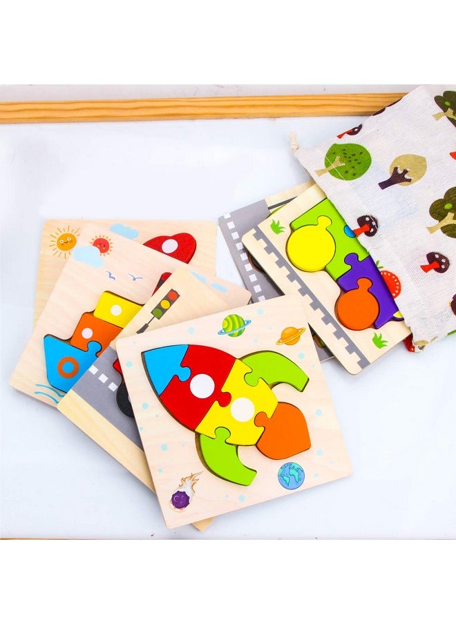 SKYFIELD - Wooden Vehicle Puzzles For 1 2 3 Years Old Boys Girls, Toddler Educational Developmental Toys Gift With 6 Vehicle Baby Montessori Color Shapes Learning Puzzles, Great Gift Ideas - Image 1
