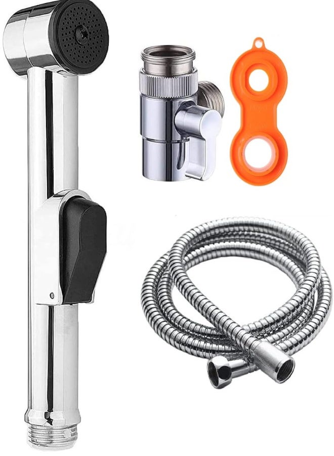 JUNARIS Portable Bidet Sprayer - Spiral Hose Extendable Upto 2 Meters - Shower Spray Suitable For Travelers Travel Shattaf And Shattaf Spryer - Silver - Image 1