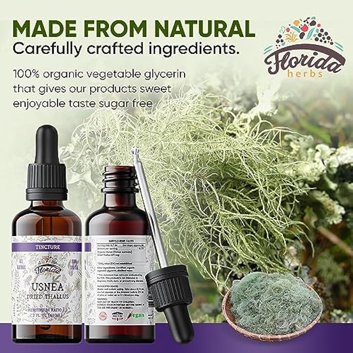 FLORIDA HERBS Usnea Tincture Alcohol Free, Organic Usnea Extract (Usnea barbata) Dried Thallus Herbal Supplement, Non-GMO in Cold-Pressed Organic Vegetable Glycerin, 700 mg, 2 oz (60 ml) - Image 3