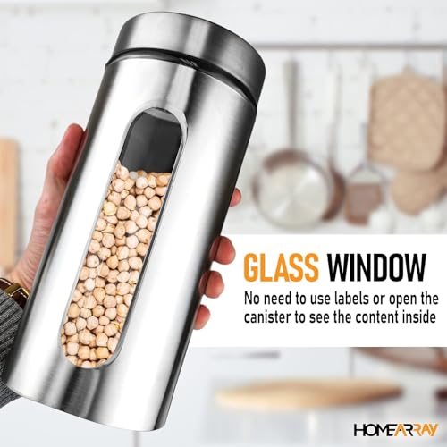 WRINGO Steel Cover Window Clear Glass Jars, Pantry Organizers Containers for Kitchen Storage Food Spices Canister with Airtight Lid Container Organizer, Tea Coffee & Sugar (H4030-1200ML, Set of 6) - Image 2