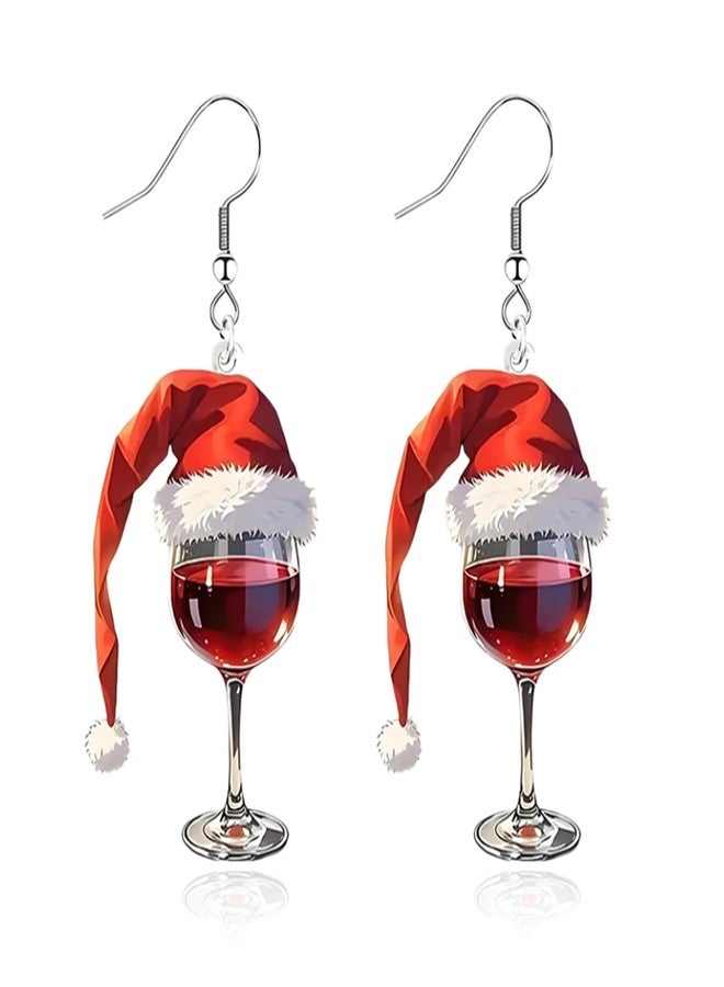 RLHRNDE Christmas Wine Glass Earrings for Women Funny Acrylic Beer Earrings Festive Earrings Xmas Party Favors Birthday Gift (White) - Image 1
