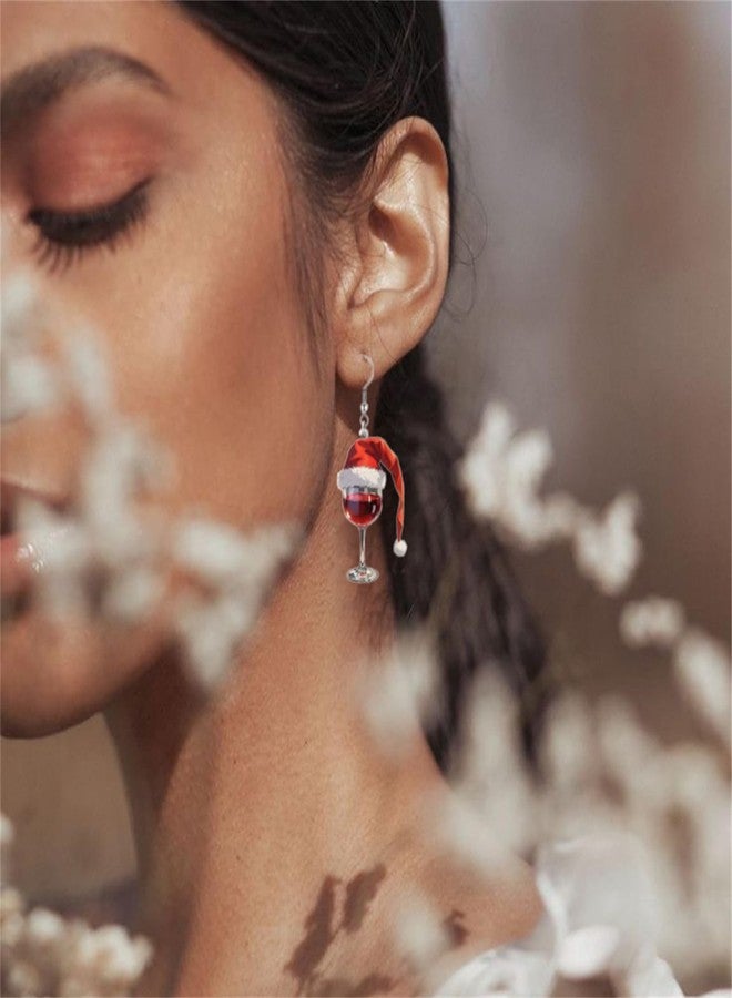 RLHRNDE Christmas Wine Glass Earrings for Women Funny Acrylic Beer Earrings Festive Earrings Xmas Party Favors Birthday Gift (White) - Image 4