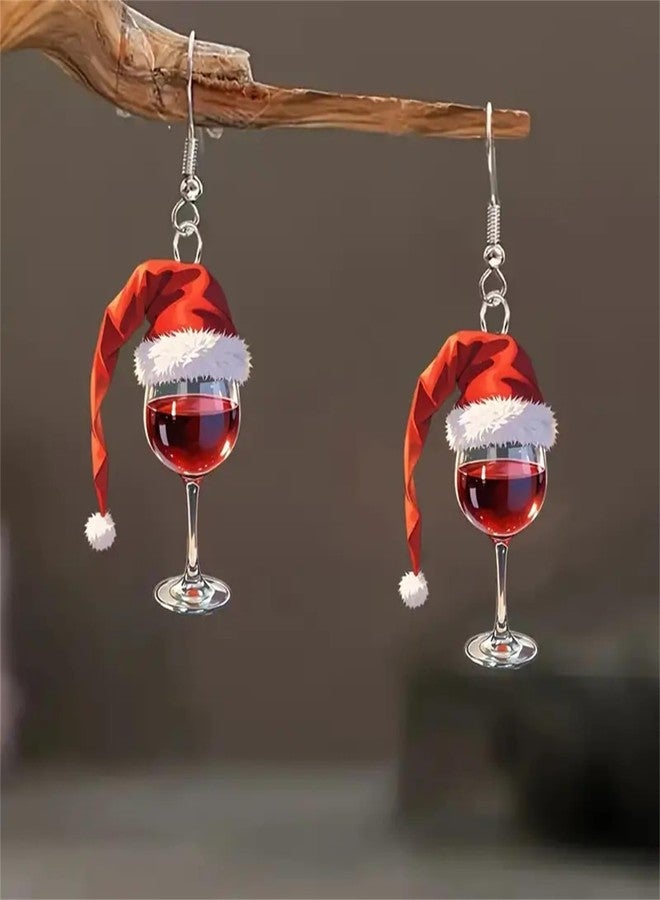 RLHRNDE Christmas Wine Glass Earrings for Women Funny Acrylic Beer Earrings Festive Earrings Xmas Party Favors Birthday Gift (White) - Image 5
