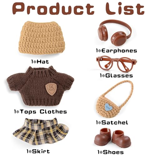 ibayda 17cm Doll Knit Style Outfits Clothes and Accessories Set Include Hat Sweater Dress Bag Glasses Earphone and Shoes Doll Not Included - Image 5