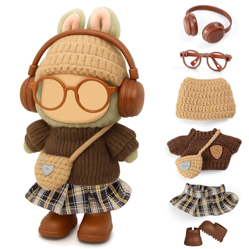 ibayda 17cm Doll Knit Style Outfits Clothes and Accessories Set Include Hat Sweater Dress Bag Glasses Earphone and Shoes Doll Not Included - Image 1