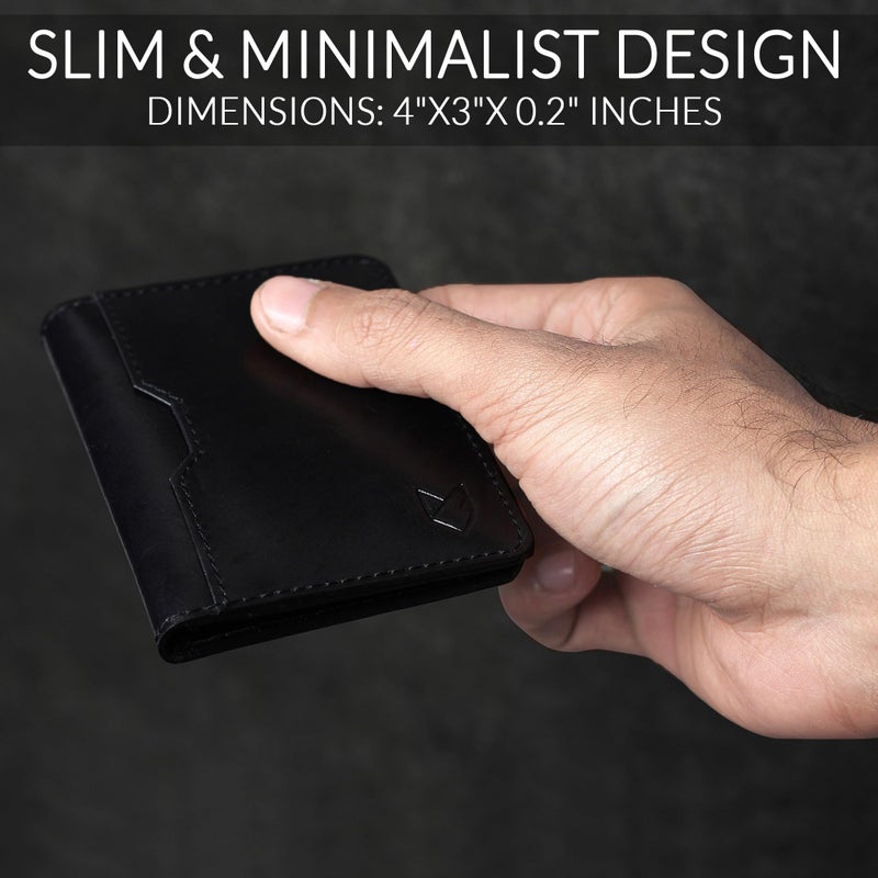 FOXHACKLE Leather Credit Card Holder for Men and Women, Thin Bifold RFID Blocking Wallet, Slim Front Pocket Minimalist Wallet, Small Black Color Card Case. - Image 5