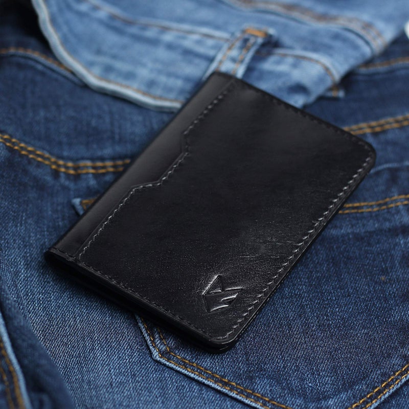 FOXHACKLE Leather Credit Card Holder for Men and Women, Thin Bifold RFID Blocking Wallet, Slim Front Pocket Minimalist Wallet, Small Black Color Card Case. - Image 3