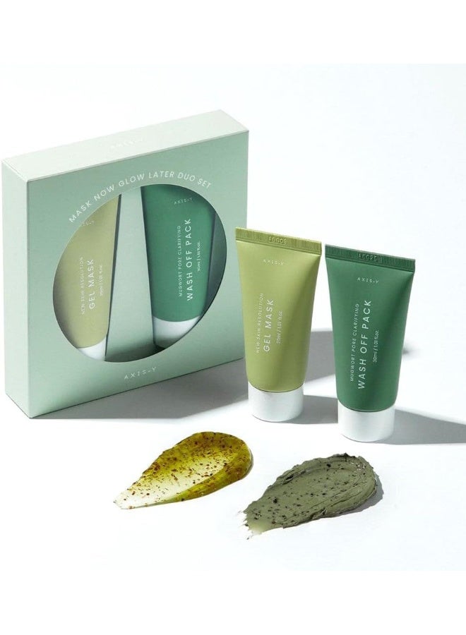 AXIS-Y Mask Now Glow Later Duo Set
- Mugwort Pore Clarifying Wash Off Pack(30ml)
- New Skin Resolution Gel Mask (30ml) - Image 1