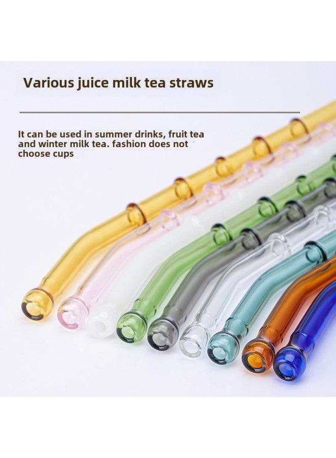 Factory Wholesale Bamboo Glass Straw Creative Modeling High Borosilicate Glass High Temperature Resistant Fall Resistant Mouth Five Section Straw-Color:Green Elbow  - Image 4