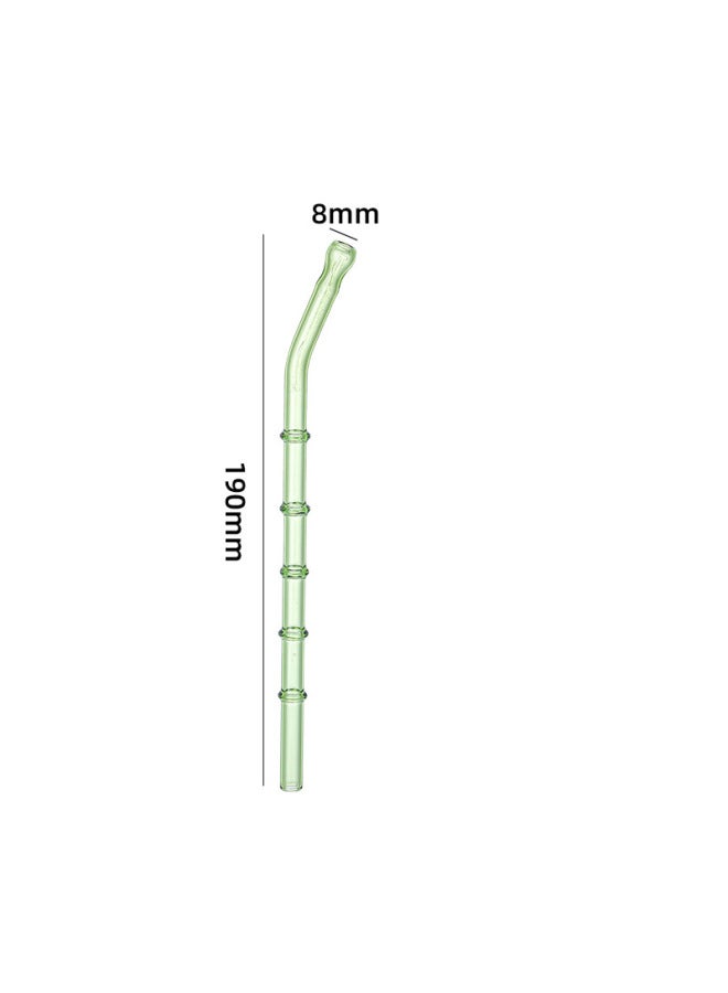 Factory Wholesale Bamboo Glass Straw Creative Modeling High Borosilicate Glass High Temperature Resistant Fall Resistant Mouth Five Section Straw-Color:Green Elbow  - Image 1