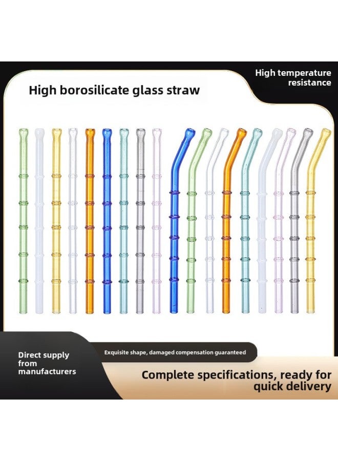 Factory Wholesale Bamboo Glass Straw Creative Modeling High Borosilicate Glass High Temperature Resistant Fall Resistant Mouth Five Section Straw-Color:Green Elbow  - Image 2