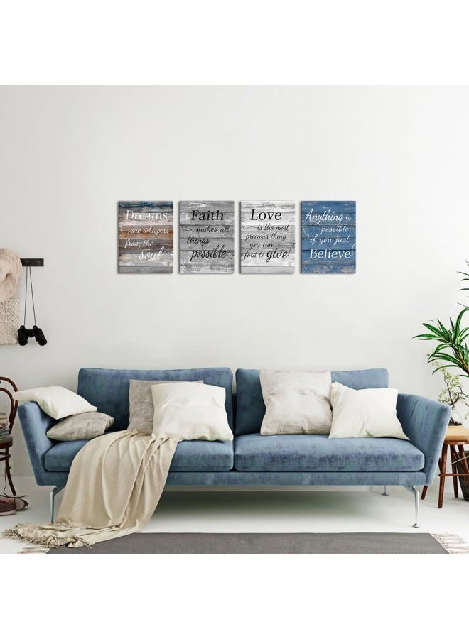 LevvArts Vintage Motivaional Wall Art Rustic Love Faith Believe Dream Wall Decor Inspirational Encouraging Posters Canvas Prints Blue and Grey Decoration - Image 2