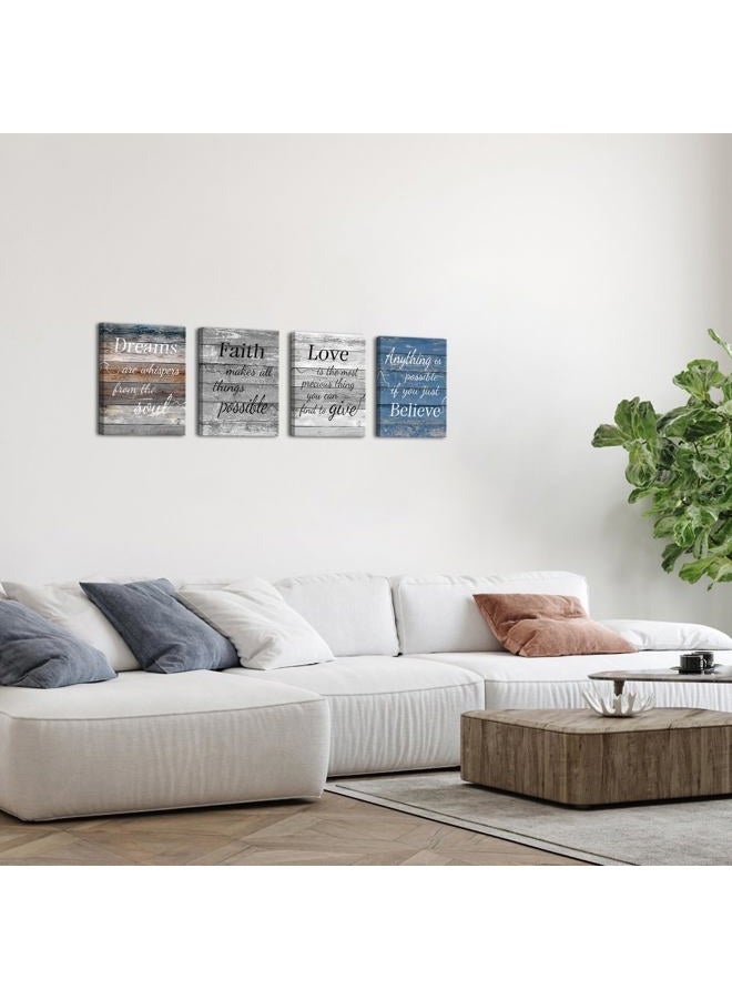 LevvArts Vintage Motivaional Wall Art Rustic Love Faith Believe Dream Wall Decor Inspirational Encouraging Posters Canvas Prints Blue and Grey Decoration - Image 3