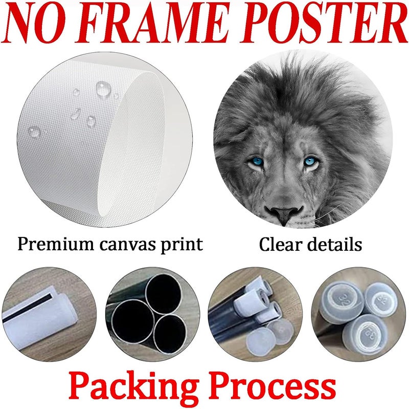 Wallvelart Lion Canvas Wall Art Black and White Poster Prints - Wild Animal Pictures Abstract Painting - Blue Eyed Canvas Artwork 16x24inch No Frame - Image 4