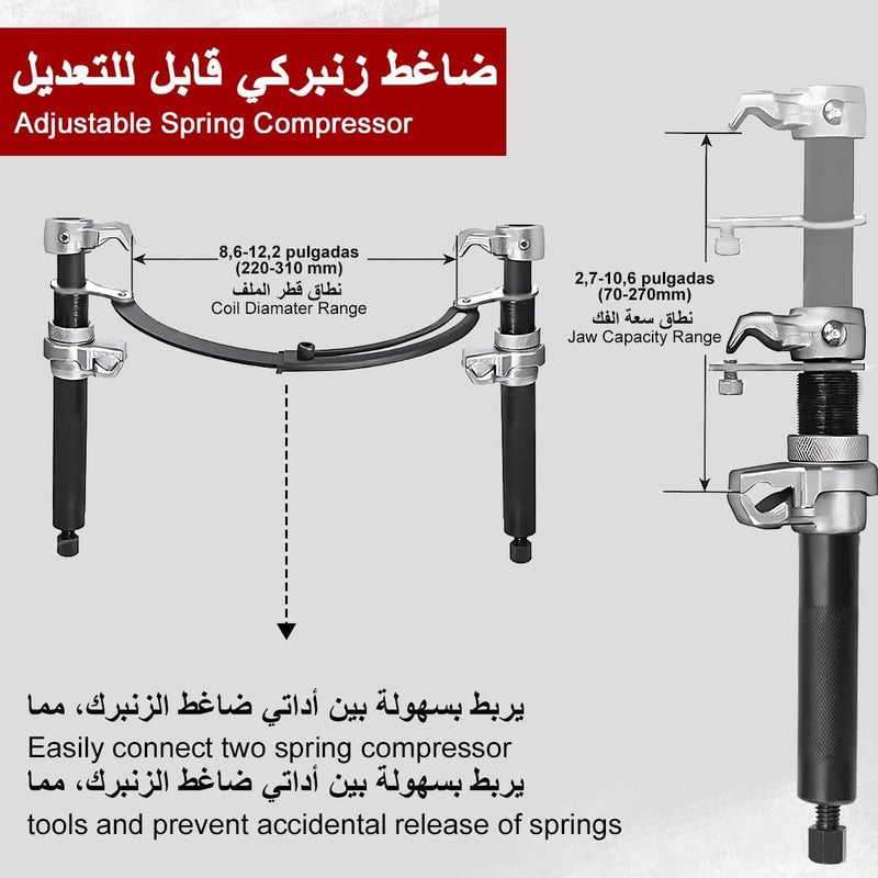 Cestbella Coil Spring Compressor Tool 2PCS Heavy Duty Macpherson Strut Spring Compressor Set with Safety Guard 2200Lbs Capacity 27cm Jaw Opening Ultra Rugged Spring Compression Tool for Car Truck Motorcycle ATV - Image 4